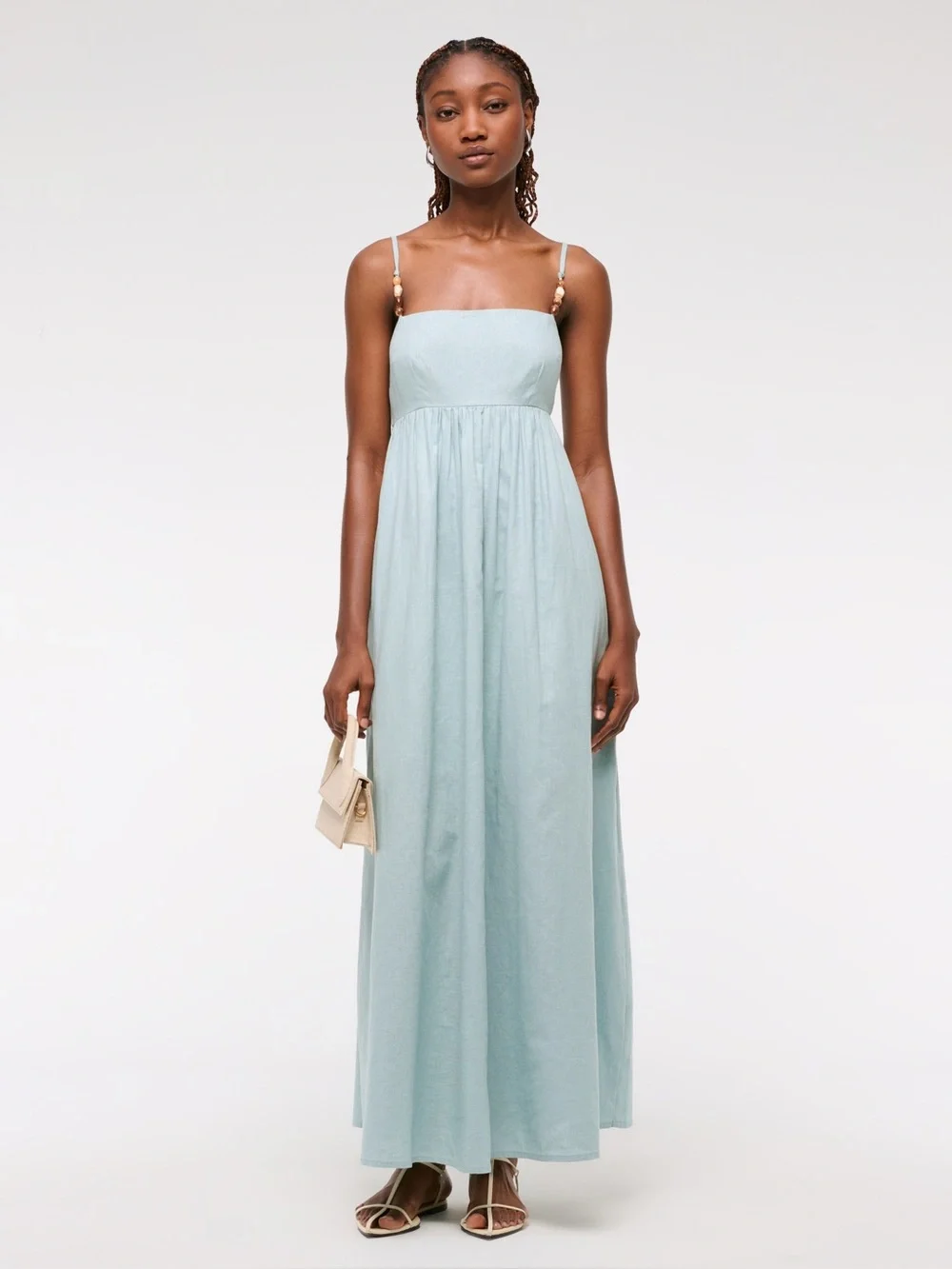 Abercrombie & Fitch Tie-Back Babydoll Maxi Dress Light Green (Aqua) NEW